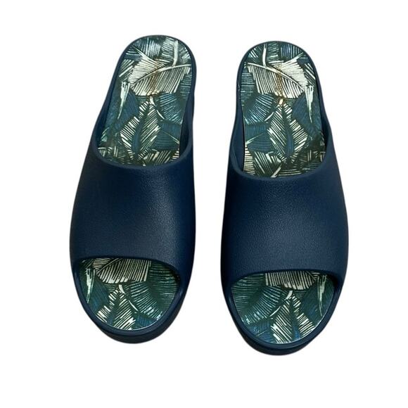 Baretraps Parvati Platform Slides Womens 10 Blue Slip On Open Toe Leaf Print - Picture 2 of 11